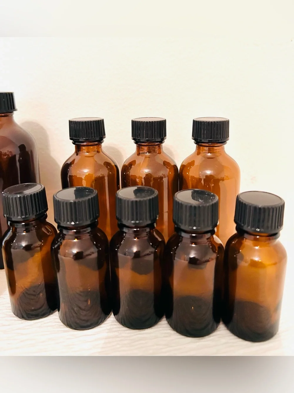 Lot Amber Glass Skincare Bottles w/ Leakproof Caps- 4 sizes (16 Total)